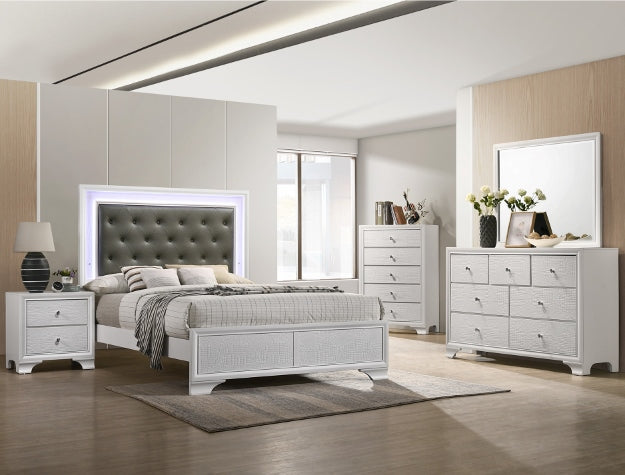 Crown Mark Lyssa Twin Upholstered Panel Bed in Embossed Crocodile Pattern