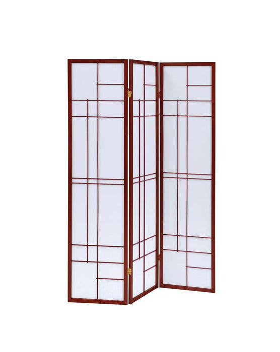 Transitional Brown Red Three Panel Screen